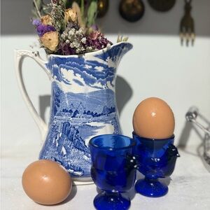 Vintage Cobalt Blue Glass Chicken Egg Cups-Set of 2